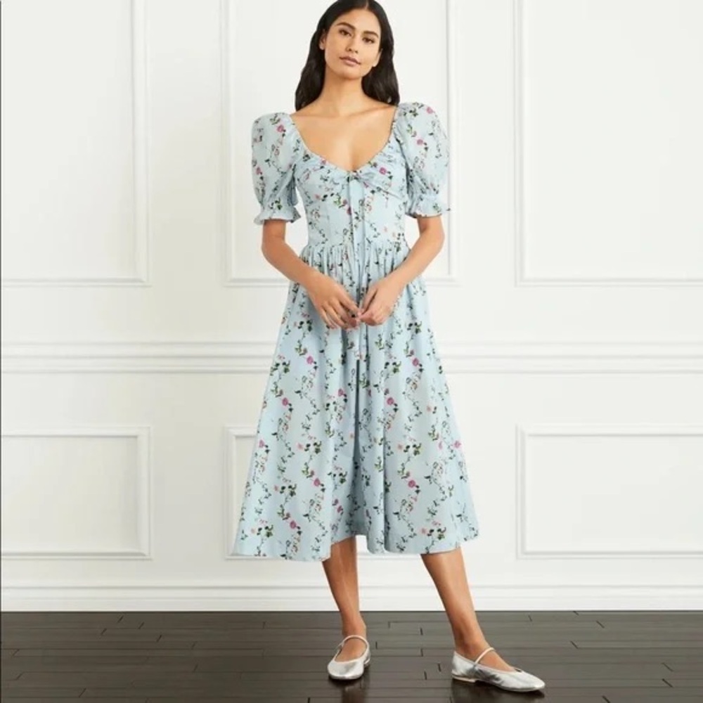 Hill House Light Blue Floral Long Sleeve Dress